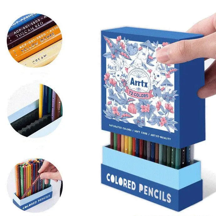 Boxed set of 72 or 126 coloured pencils with basswood penholders for art examinations