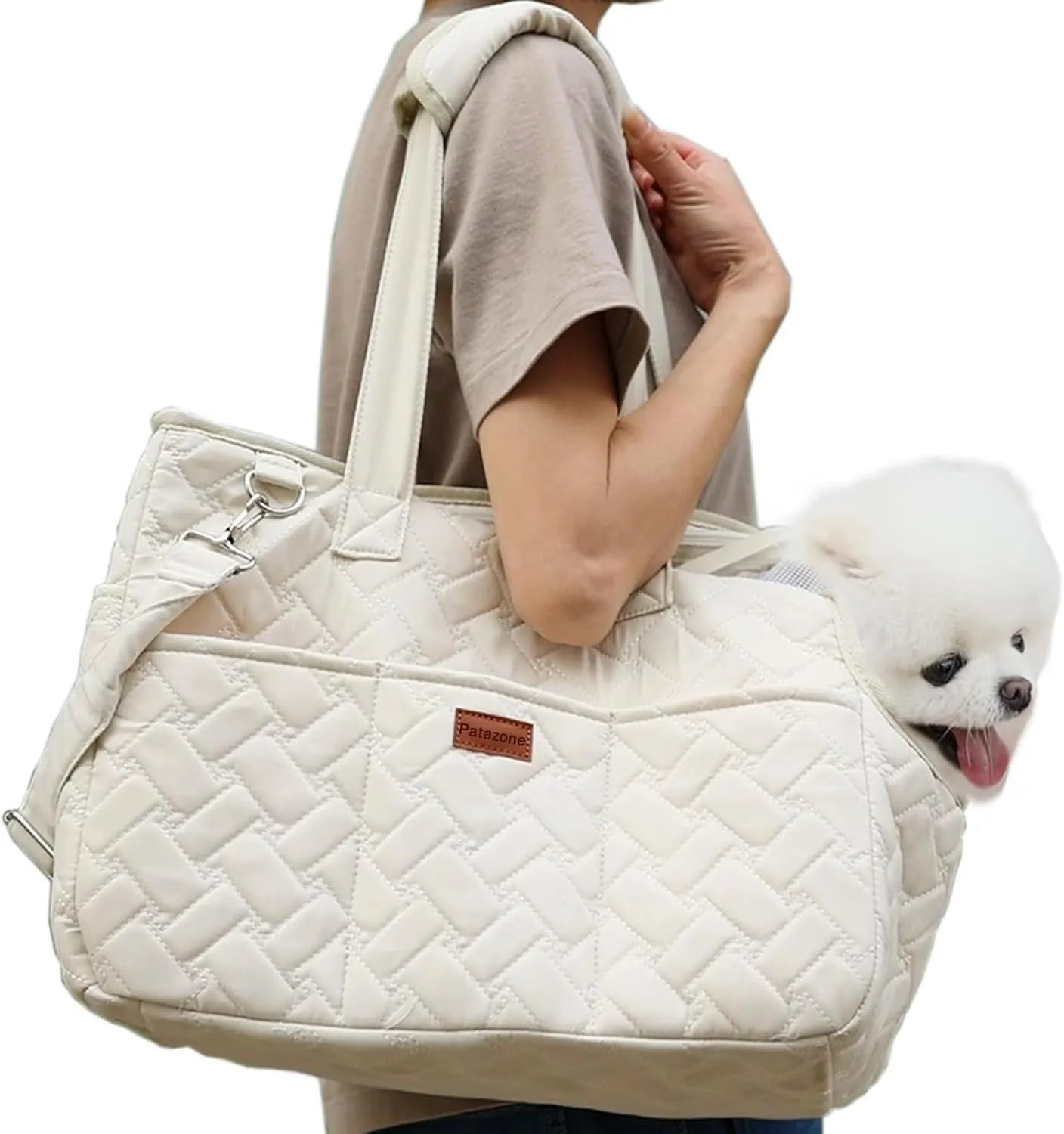 Grey cat carrier handbag with mesh panels and safety cord, measuring 41cm by 30cm