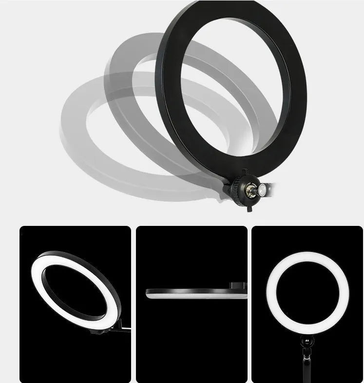 Black floor-standing mobile phone tablet holder with vertical folding rotation and fill light