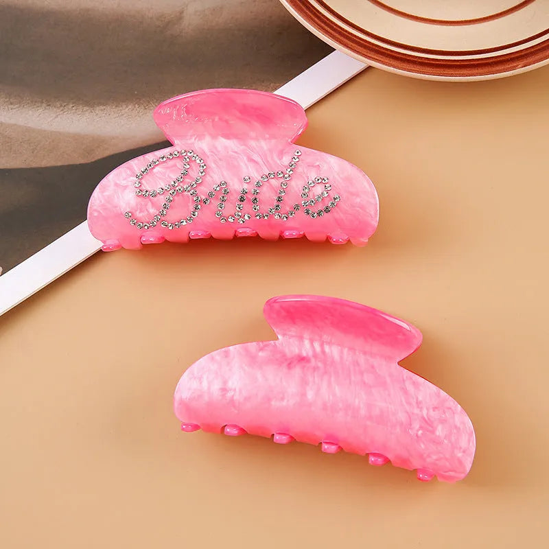 Acrylic multi-diamond barrette hair clip with shower shark clip back in pink or white double-sided drill