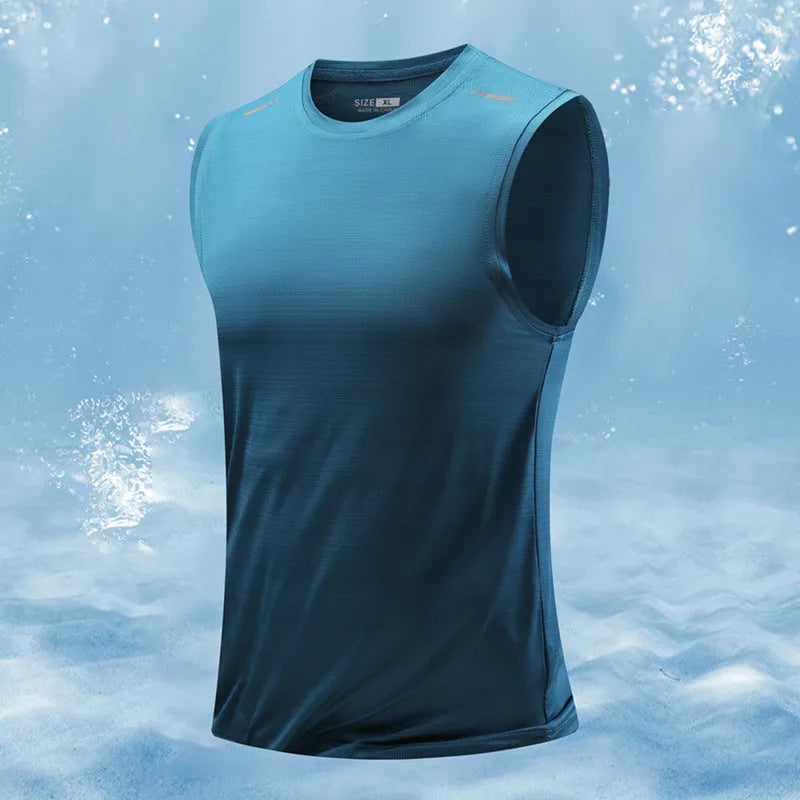 Men's loose fit sleeveless waistcoat vest in solid colour on a hanger.