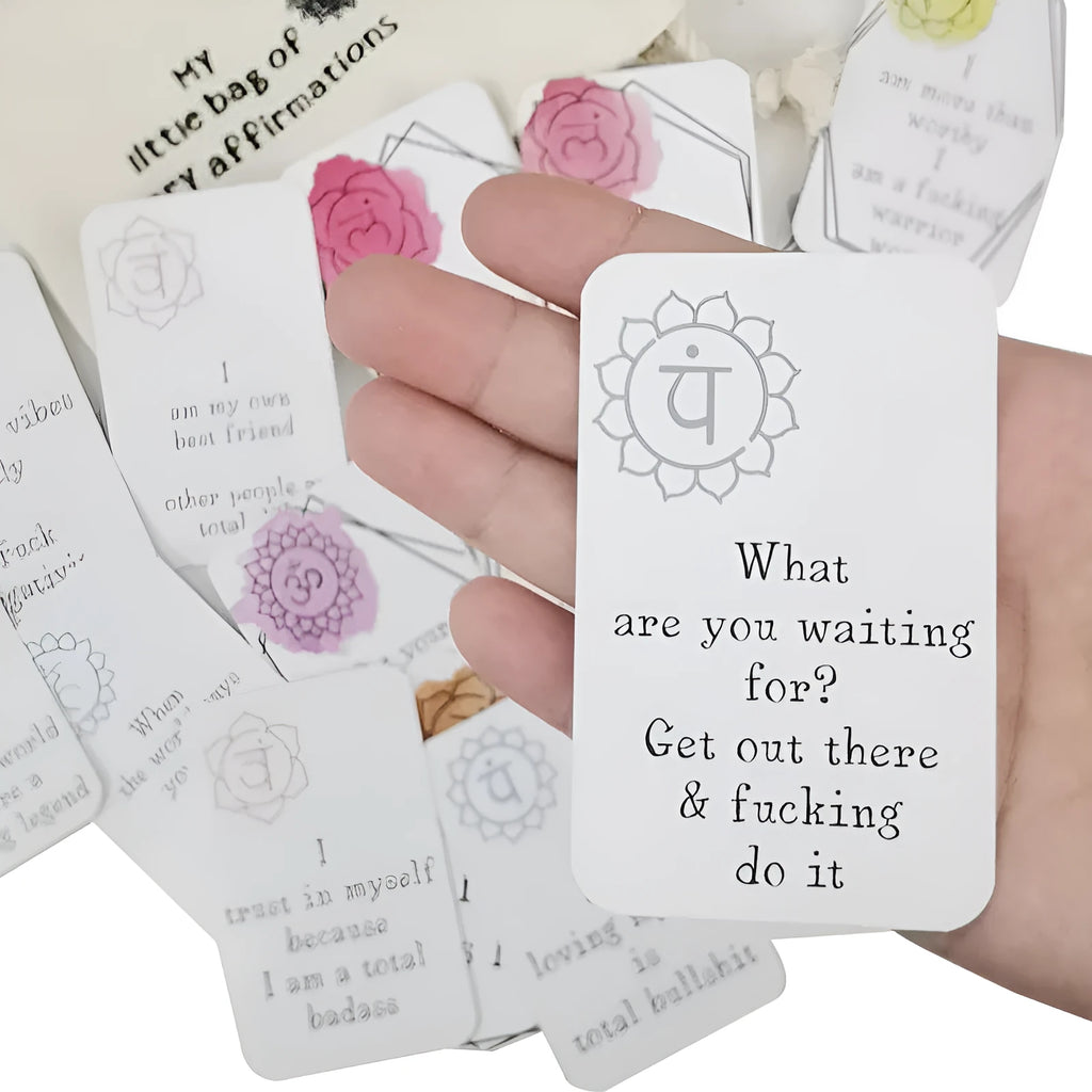 Set of 16 funny affirmation cards in a greeting card bag with colour printing and soft designs