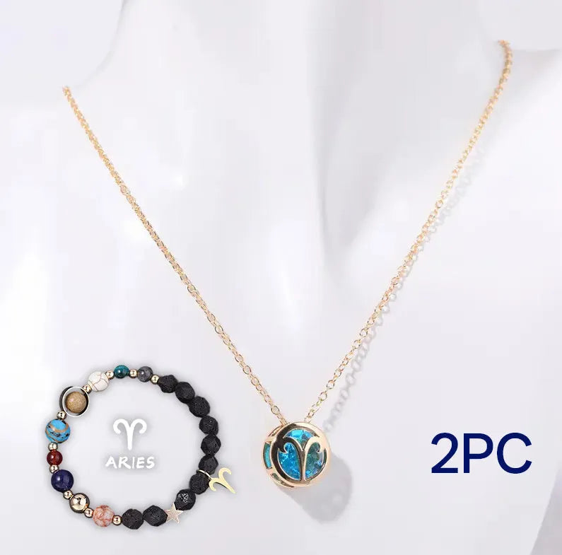 Natural stone beaded multi-strand necklace and matching bracelet set on a background.