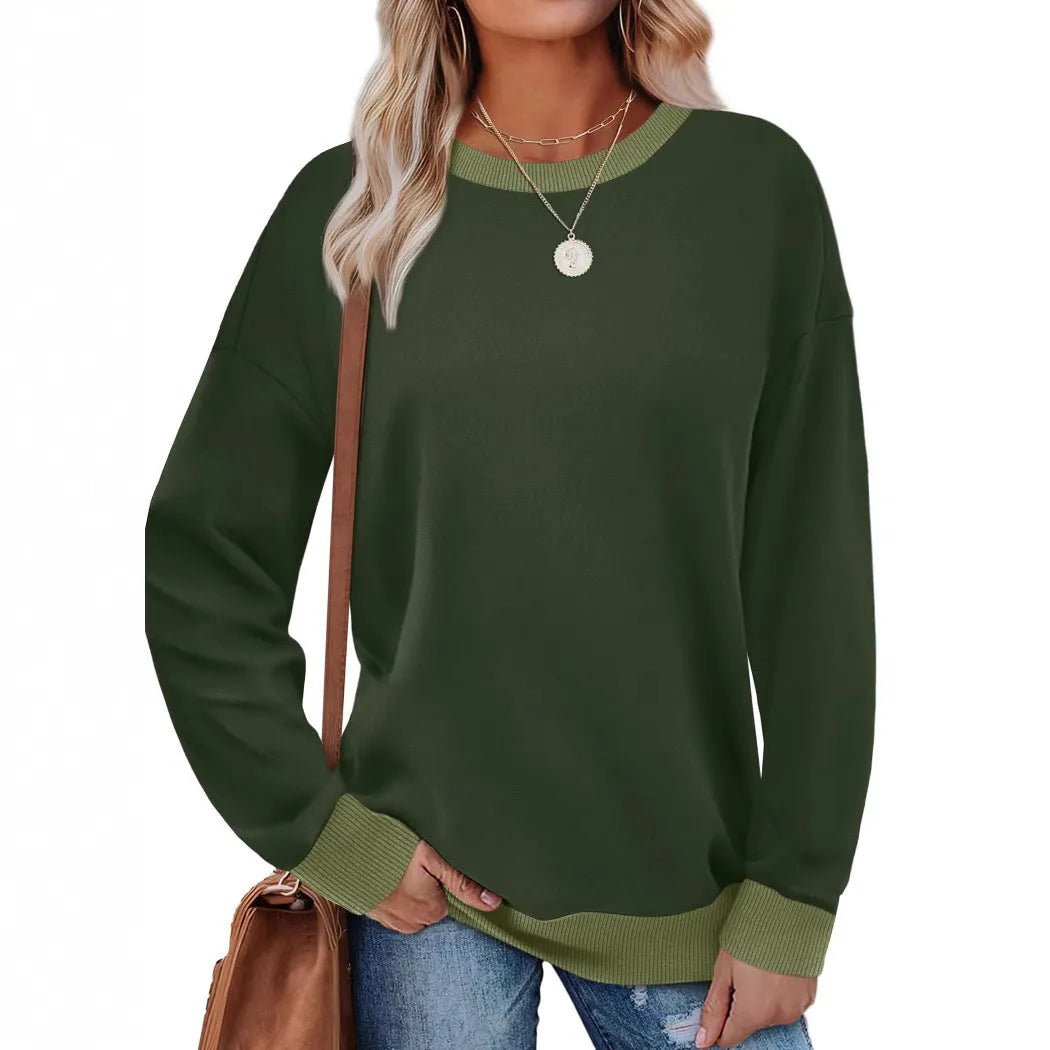 Women's loose fit striped long sleeve top with round neck in multiple colour options