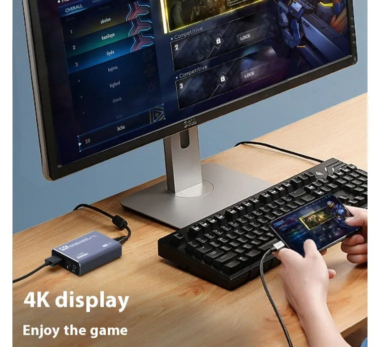 Black 4K set-top box for audio recording and 1080p media playback.