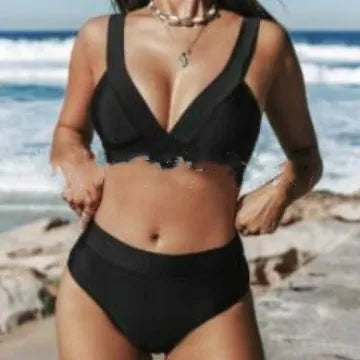 Women's solid colour slim fit polyester bikini set with separate top and bottom pieces