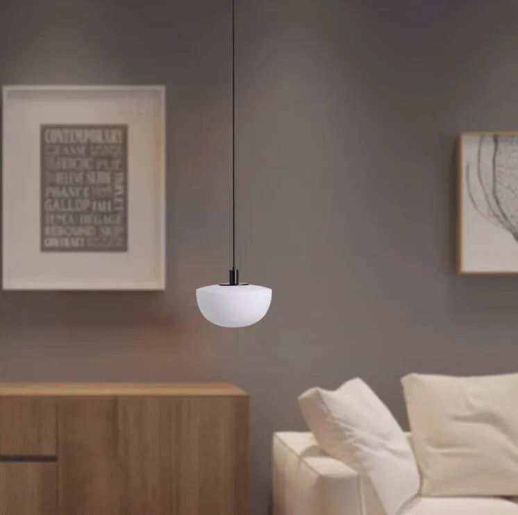 Milky white glass single-head pendant light, 22cm or 35cm diameter, simple modern droplight for kitchen island or dining table