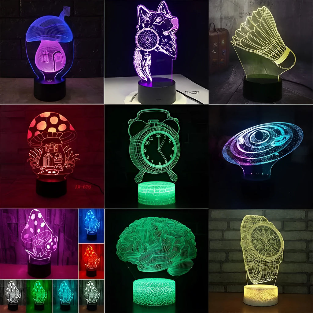 Black and colourful 3D remote control LED desk lamp on a desk