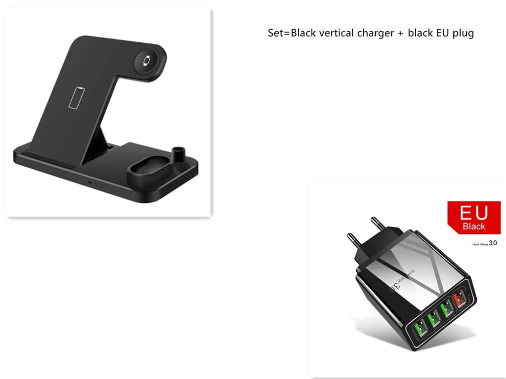 4-in-1 wireless charging station with adjustable magnetic plate, charging phone, Apple Watch, AirPods, and Apple Pencil