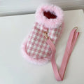 Pink polyester cat cape set with beret and drawstring for chest and back traction support