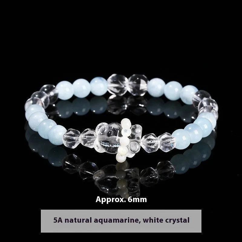 Handmade women's natural crystal bracelet with cat head design and geometric pattern