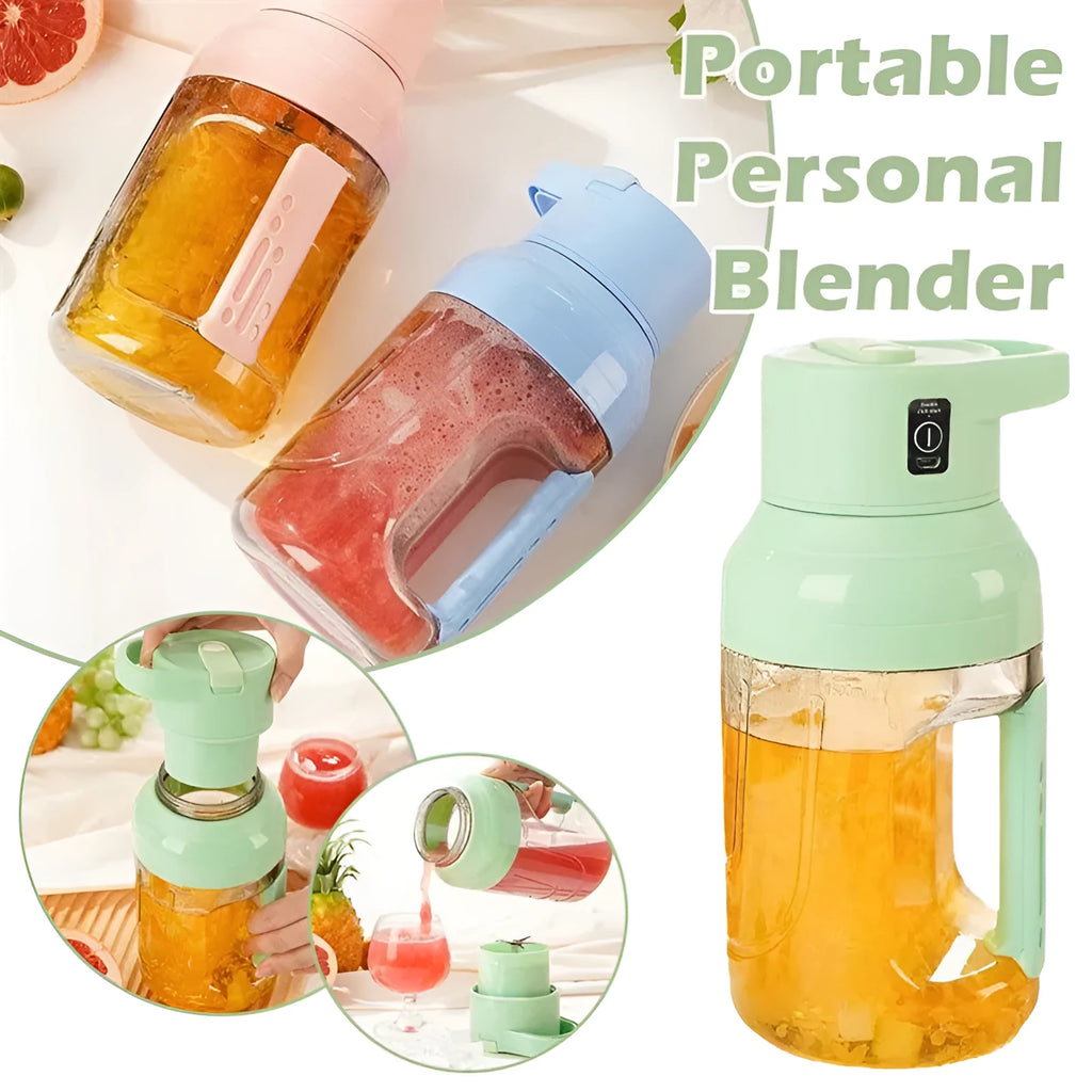 Portable electric juicer in emerald green with 1500ml capacity and USB charging port