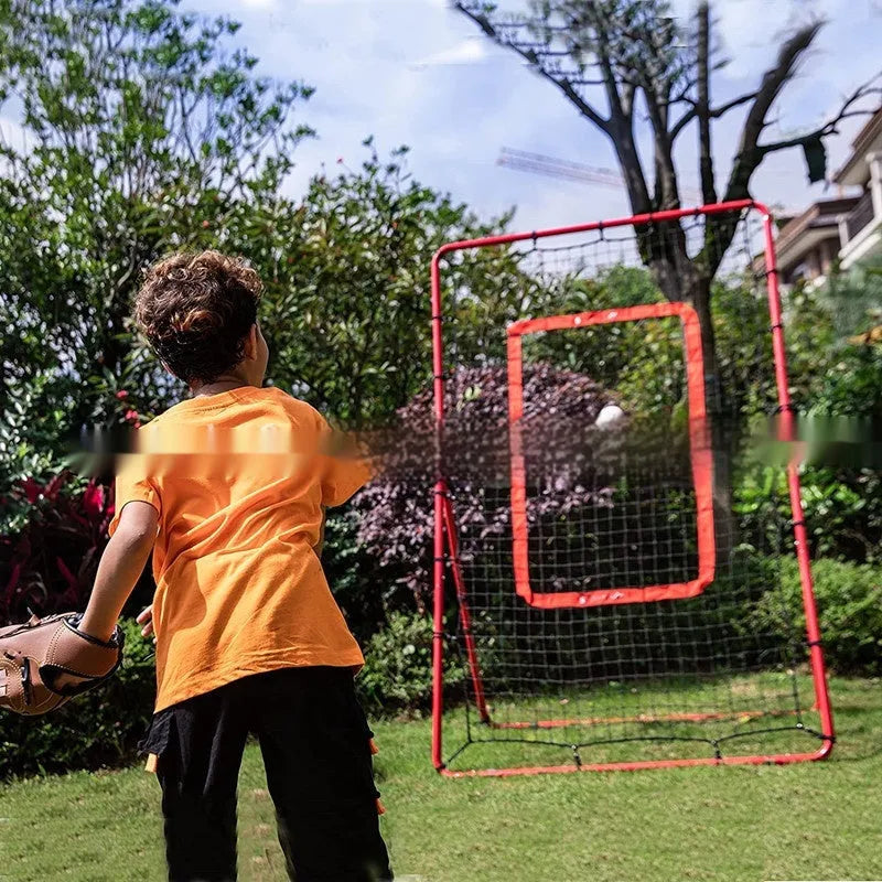 Red adjustable portable baseball training net with metal frame for 4x6 foot batting practice