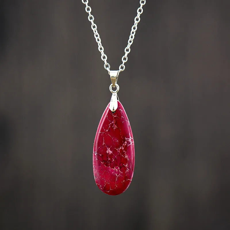 Emperor Stone Water Drop jade pendant necklace with 18K gold plating in drop-shaped modelling