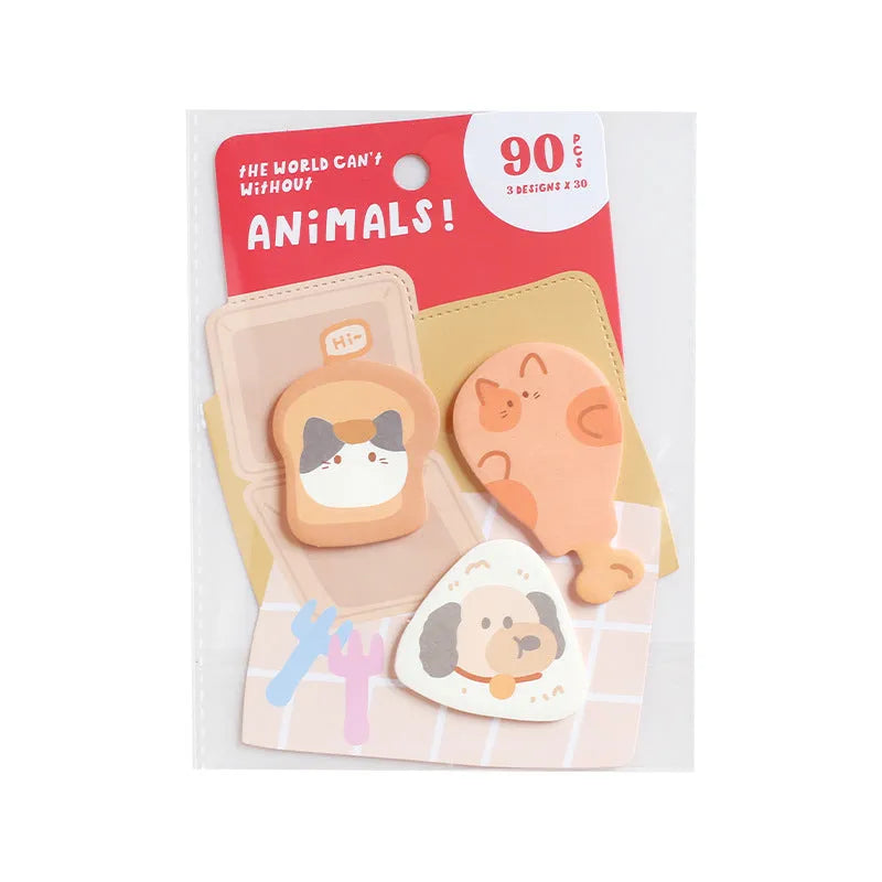 Small animal shaped sticky note set showing six cover designs with 90 pages for memos