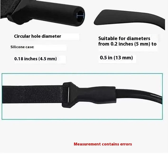 Black adjustable glasses cord with silicone earpiece tips on spectacles