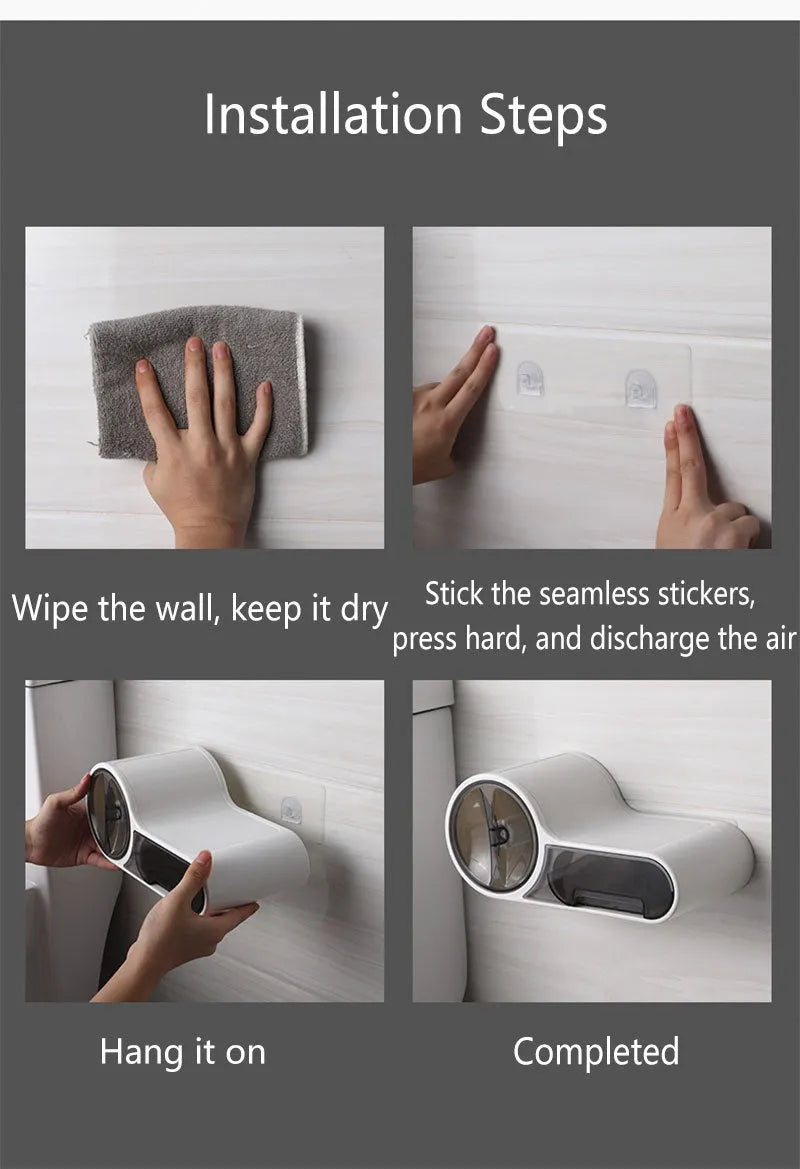 White plastic free-standing toilet roll holder with a curved design on a bathroom surface.
