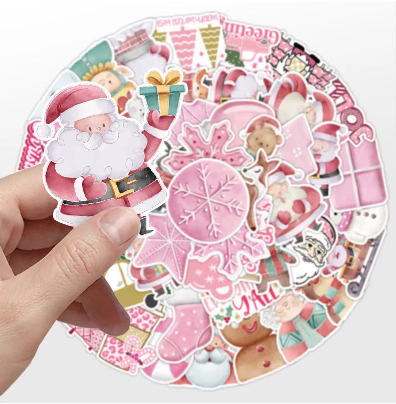 Waterproof Christmas decoration sticker set with 50 cute holiday designs for cars and devices