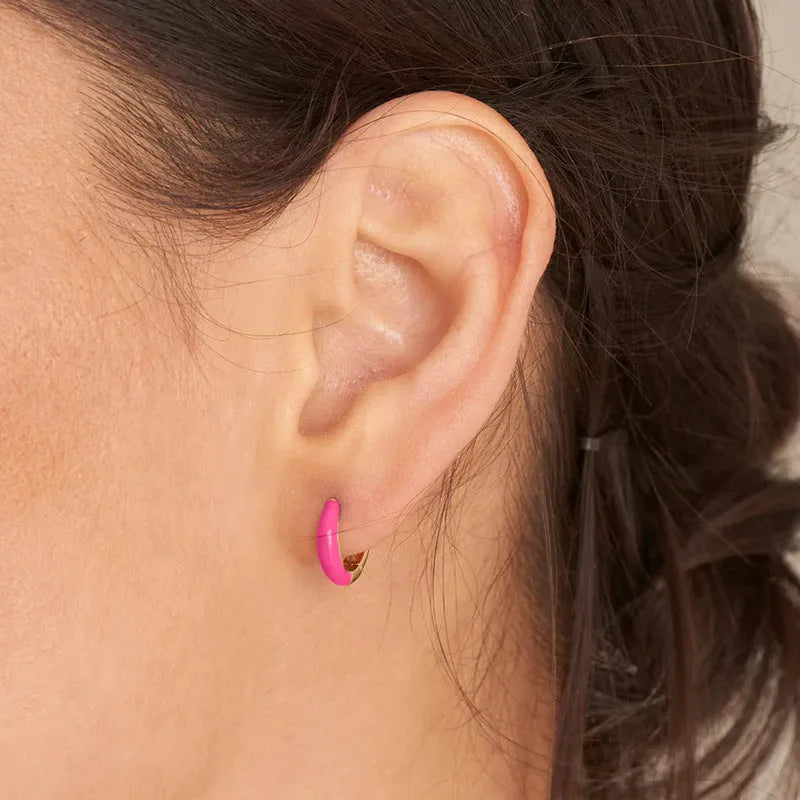 Geometric U-shaped epoxy earrings with oval elements in seven colour options on silver needle copper