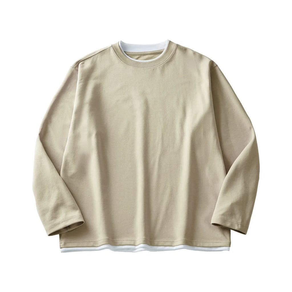 Men's loose fit long-sleeved cotton blend t-shirt on a hanger, shown in solid navy blue colour.