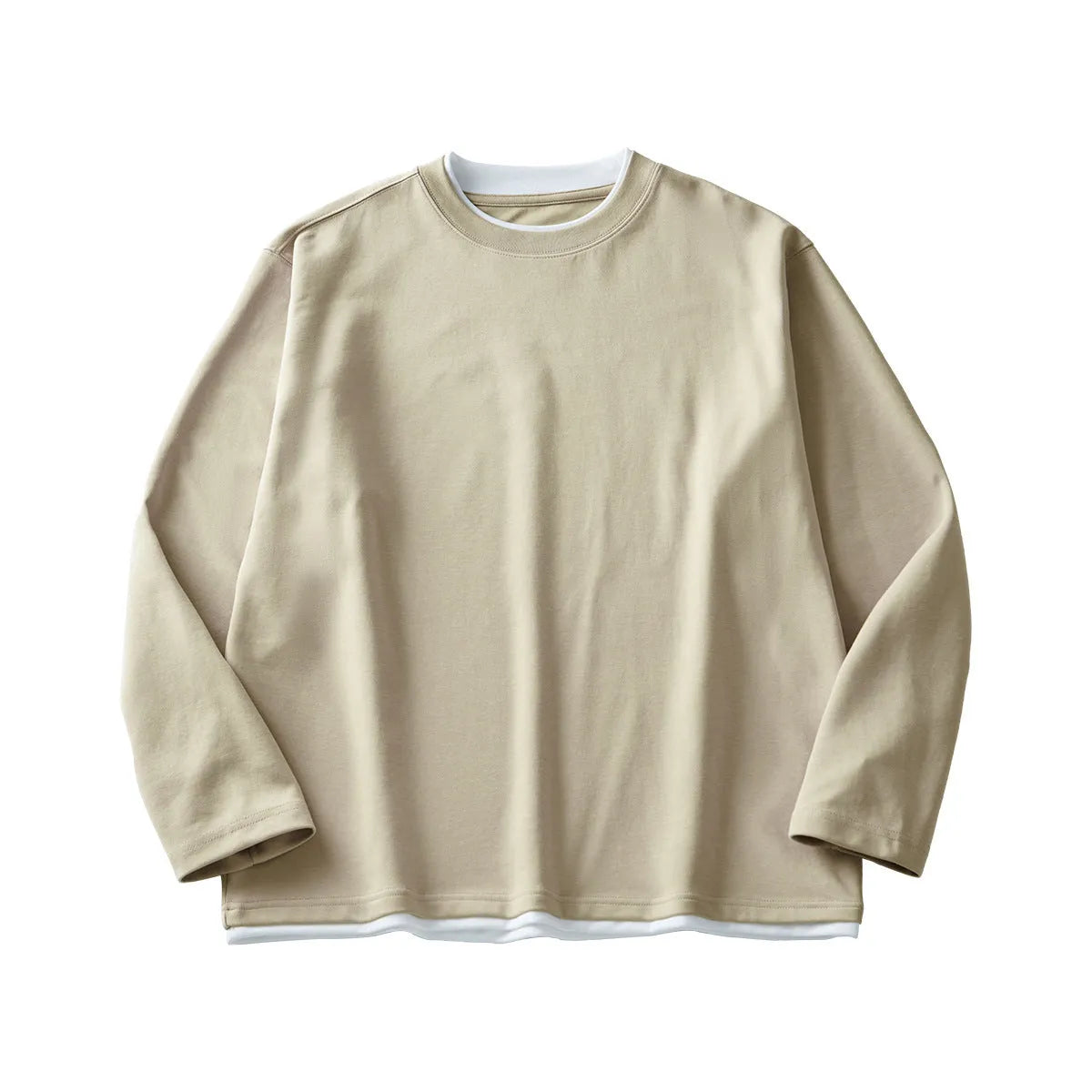Men's loose fit long-sleeved cotton blend t-shirt on a hanger, shown in solid navy blue colour.