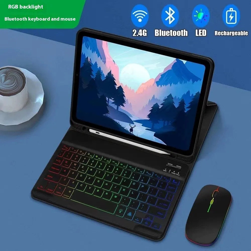 iPad protective case with integrated luminous Bluetooth keyboard and shockproof TPU construction