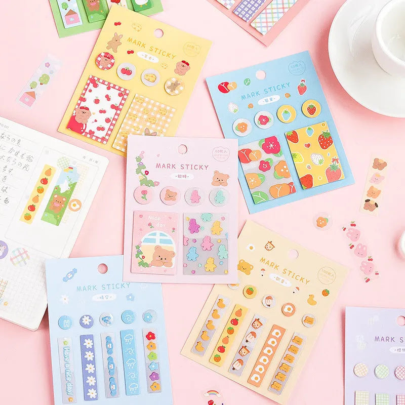 Pack of Sweet Notes 15mm by 50mm PVC index stickers in various colours and decorative styles.