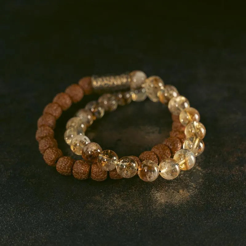 Retro double circle LCD bracelet in citrine colour showing personalised display