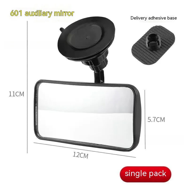 Black 360-degree rotating rearview mirror for car with suction cup mount on a windscreen.
