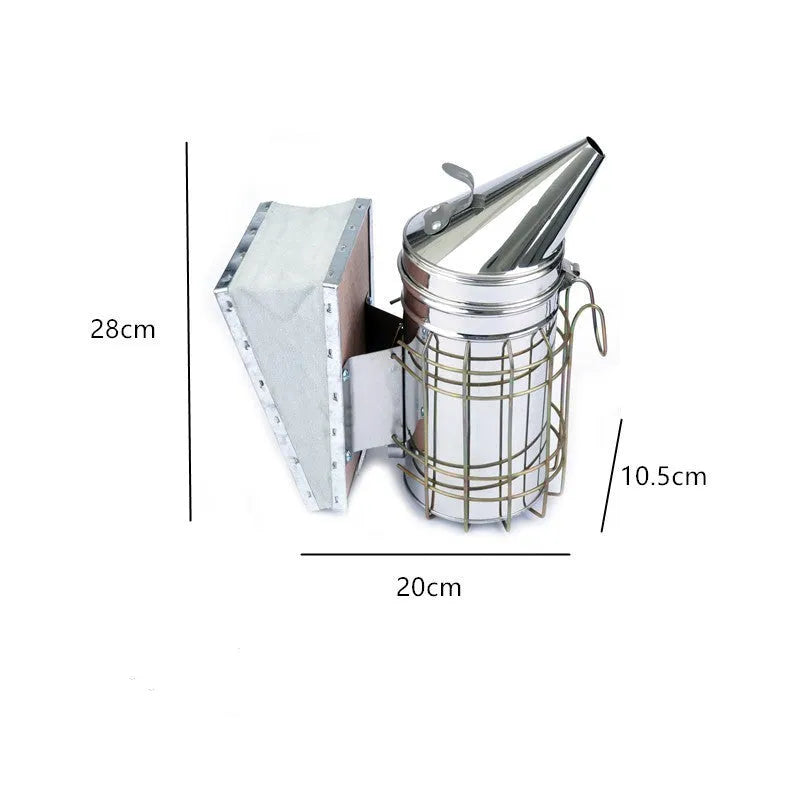 Stainless steel manual bee smoker with leather bellow for beekeeping