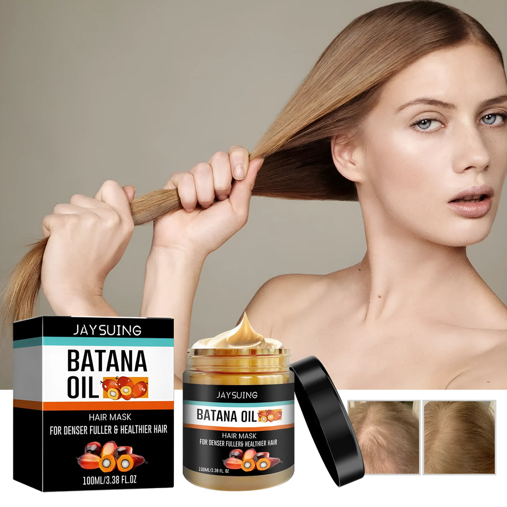 Batana hair mask 100ml jar with vitamin E and palm oil, 5.8 x 5.8 x 5.8cm packaging
