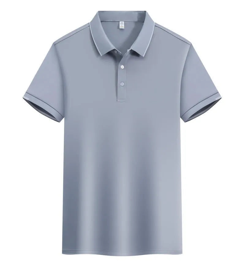 Men's apricot cotton blend loose polo shirt with a short sleeve and contrasting colour on the collar and lapel.