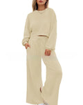 Women's solid colour two-piece set with long sleeves, trousers, and collage stitching in street hipster style
