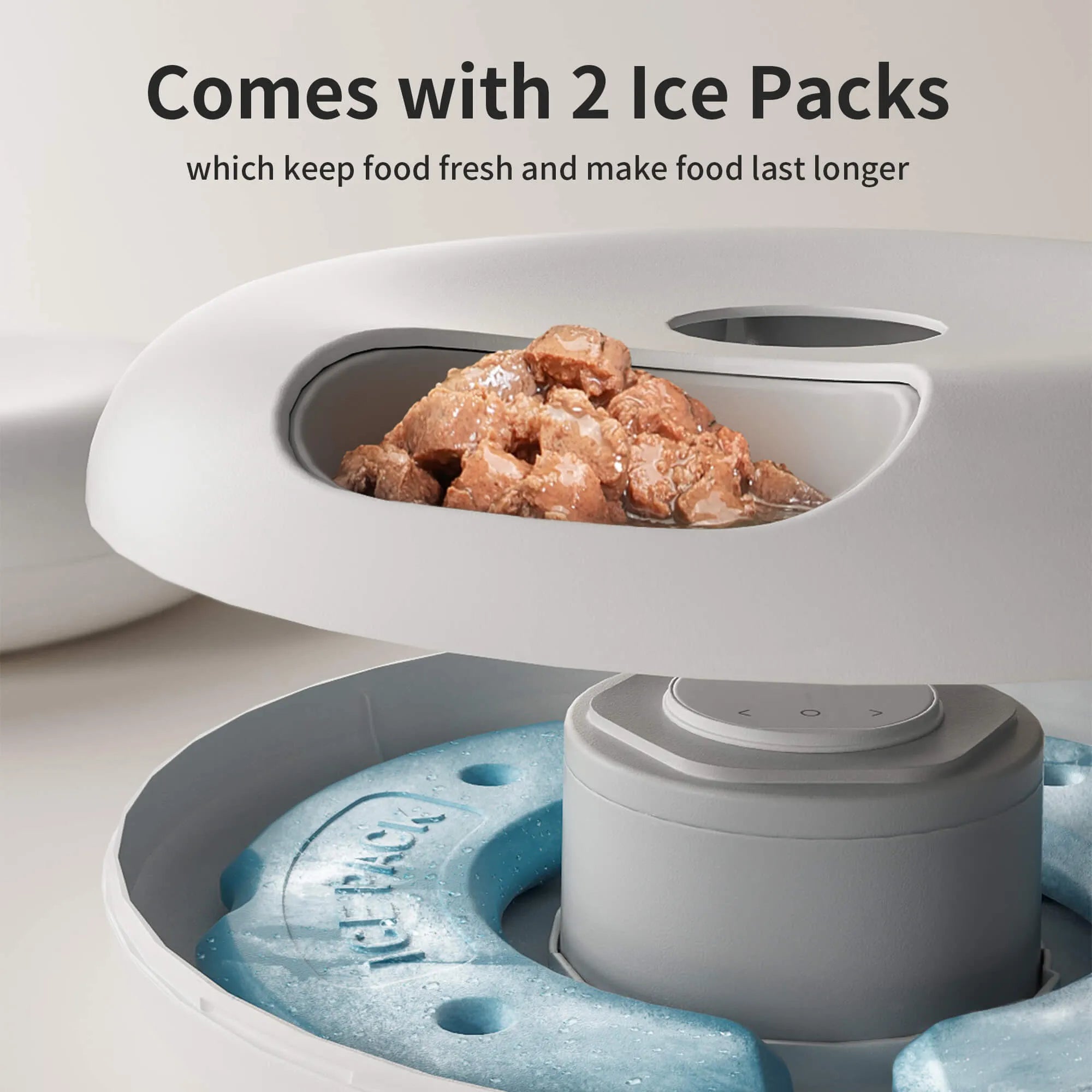 Donut Frost WiFi automatic pet feeder with app control display, six food compartments, and two ice packs.