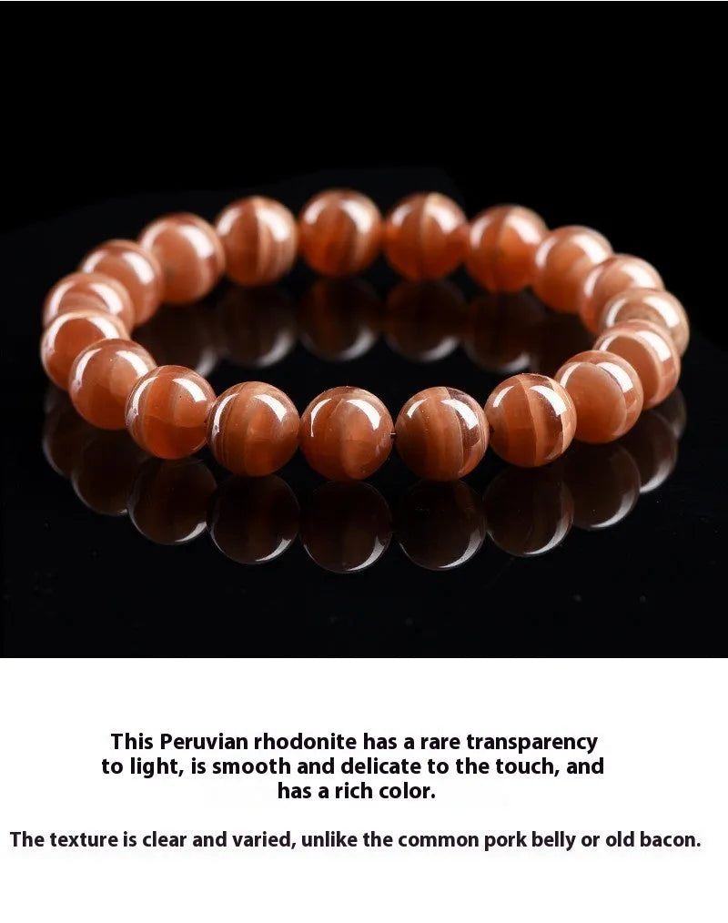 Natural rhodochrosite bracelet with round manganese spar beads and Ruyi decorative elements
