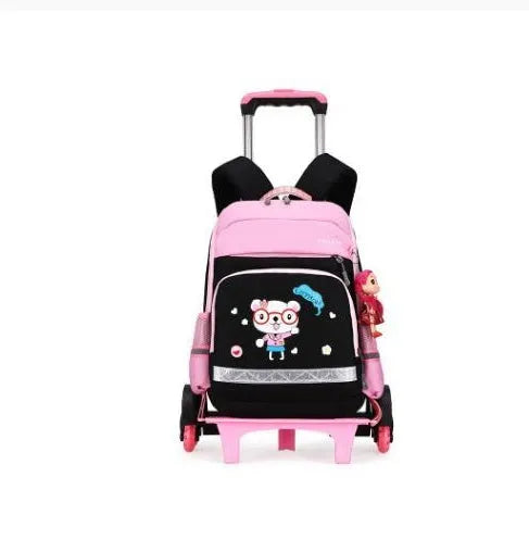 Korean detachable trolley school bag in black or rose red with 42cm dimensions