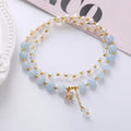Freshwater pearl and crystal double ring bracelet in strawberry quartz, amethyst, or aquamarine