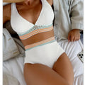 Women's high-waisted solid colour bikini swimsuit set in nylon fabric