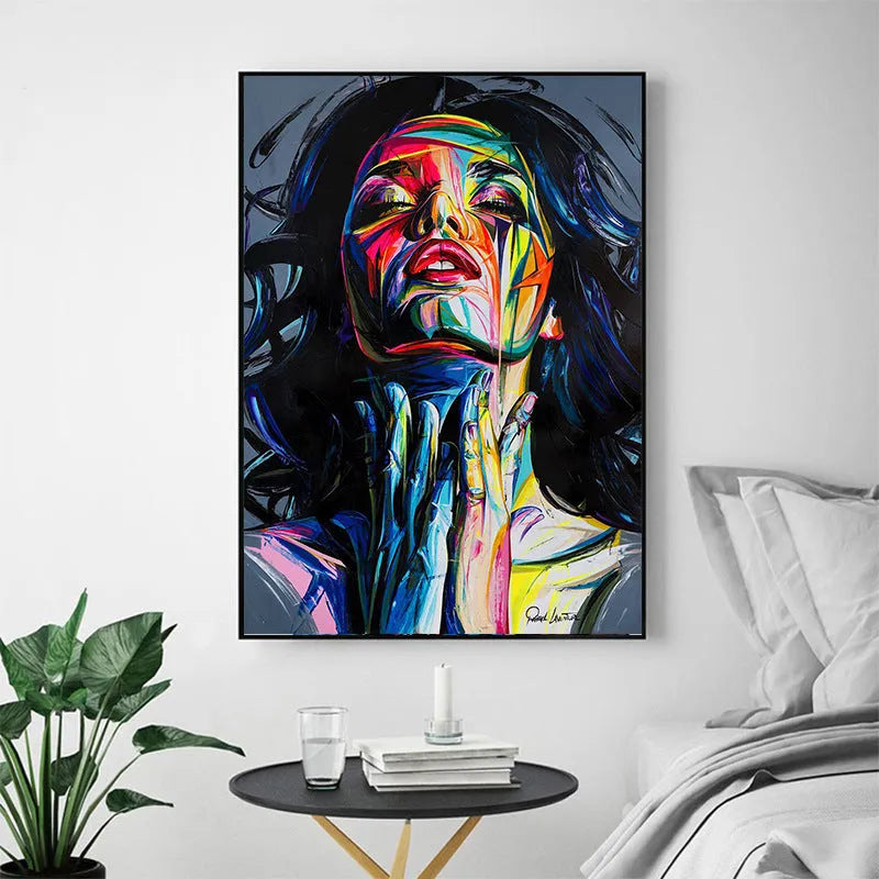 Custom personal portrait oil painting on non-woven canvas with computer inkjet printing in black smokey girl theme