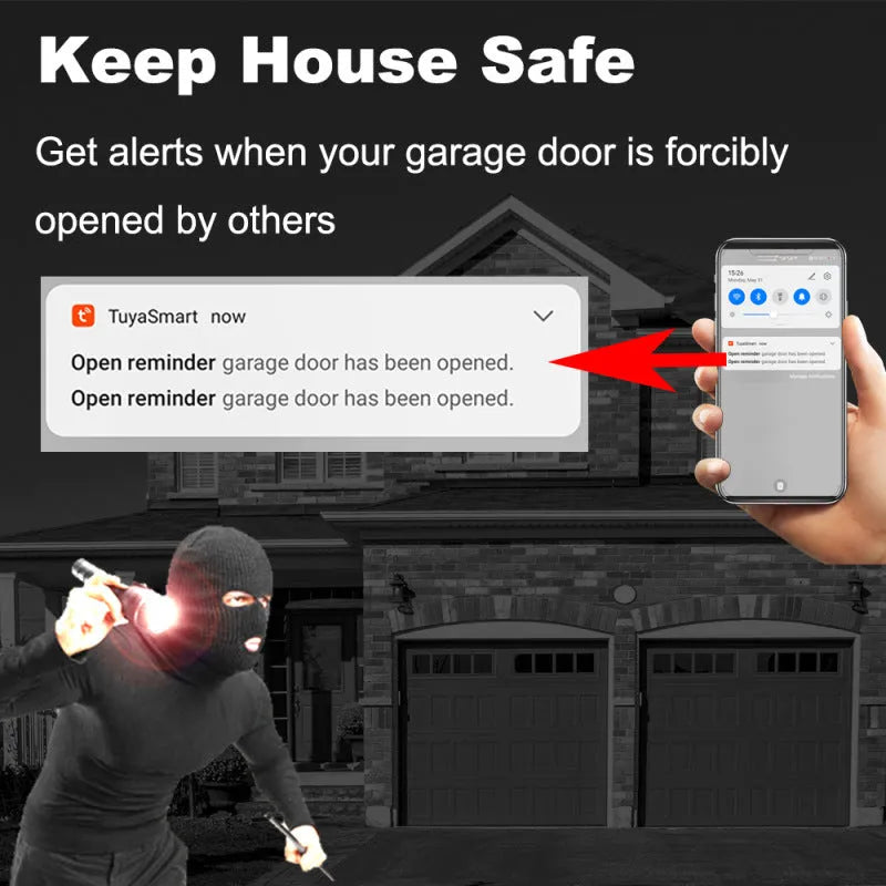 Black plastic Wi-Fi garage door controller with app for remote and voice control