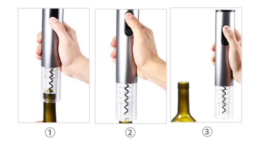 Silver aluminium alloy electric wine bottle opener with integrated foil cutter