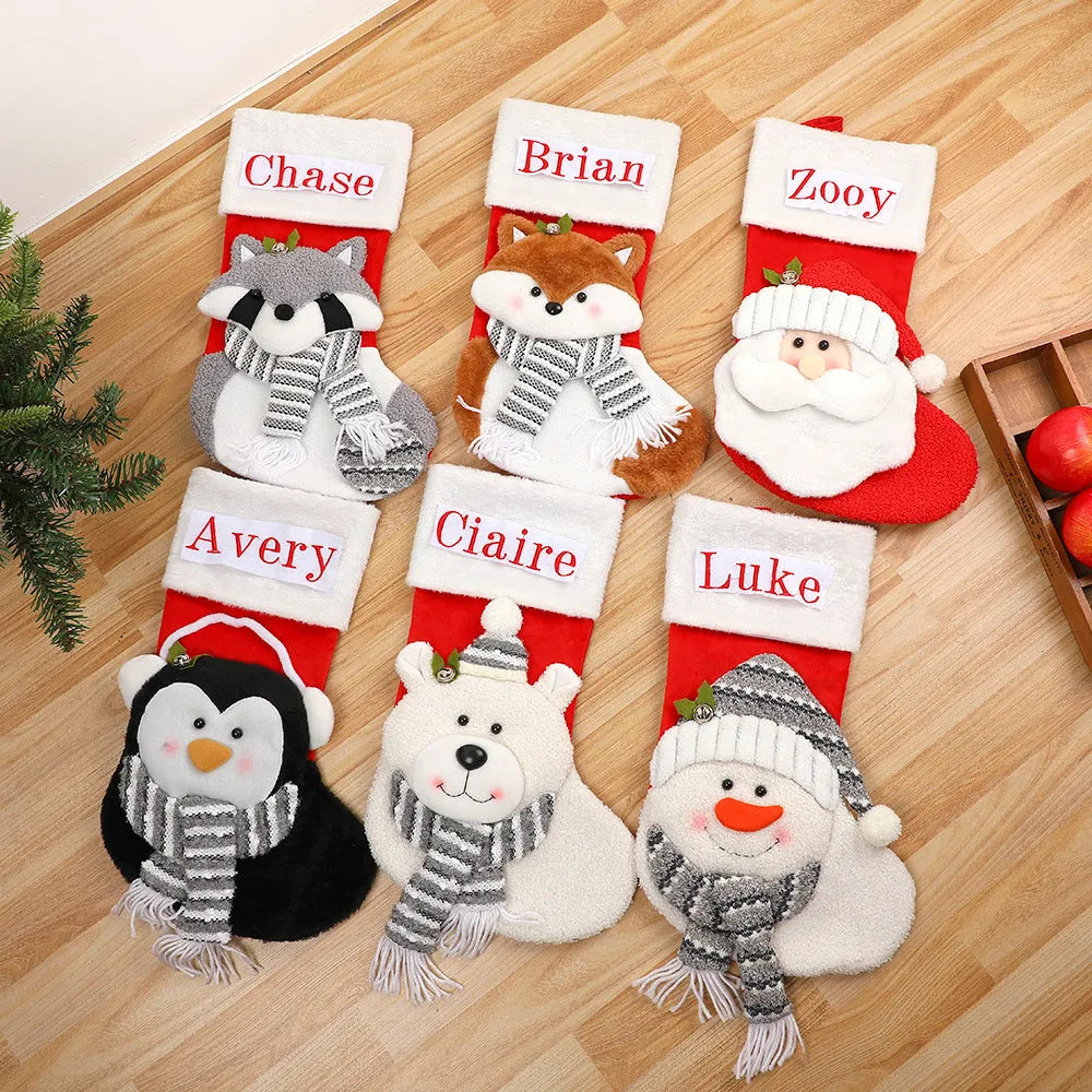Cartoon Santa Claus cloth gift bag, 43cm x 27cm, in Fox, Penguin or Raccoon design with pendant.
