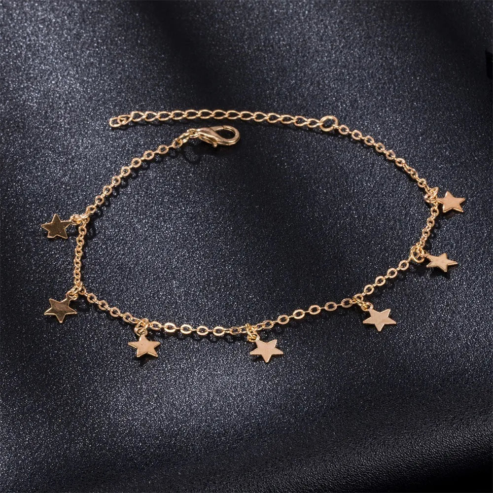 Simple star fashion anklet in gold or silver electroplated alloy, women's geometric ankle jewellery, individually packed