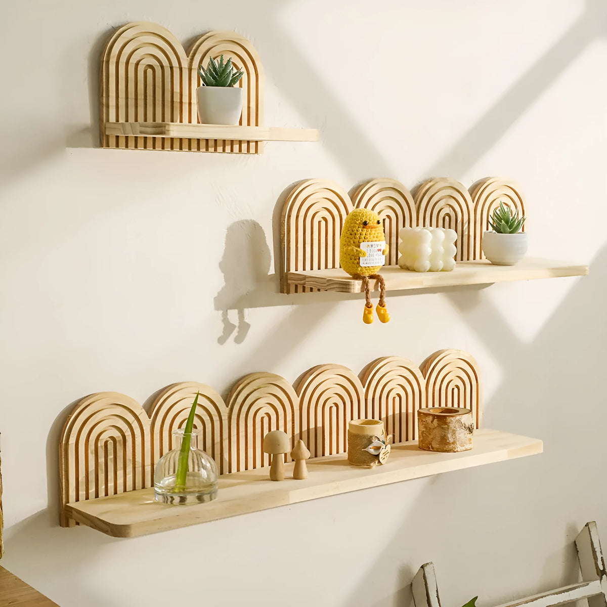 Solid wood wall flower pot storage rack with multiple shelf layers for indoor plants