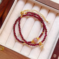 Women's handmade natural garnet double ring bracelet in H311 colour
