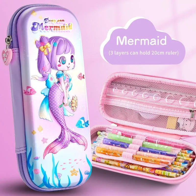3D leather pencil case with zipper closure showing decorative space theme design