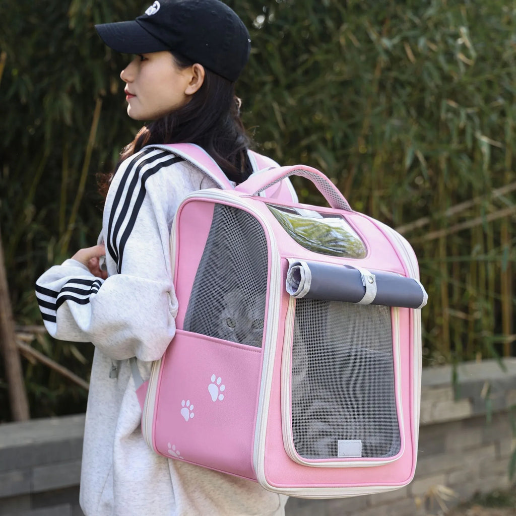 Large capacity pet bag in breathable Oxford cloth with steel wire keel support, 32x28x42cm, contrast colour