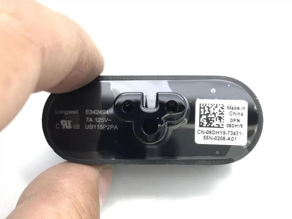 Black notebook power head folding plug with two forks shown in straight and 90-degree positions
