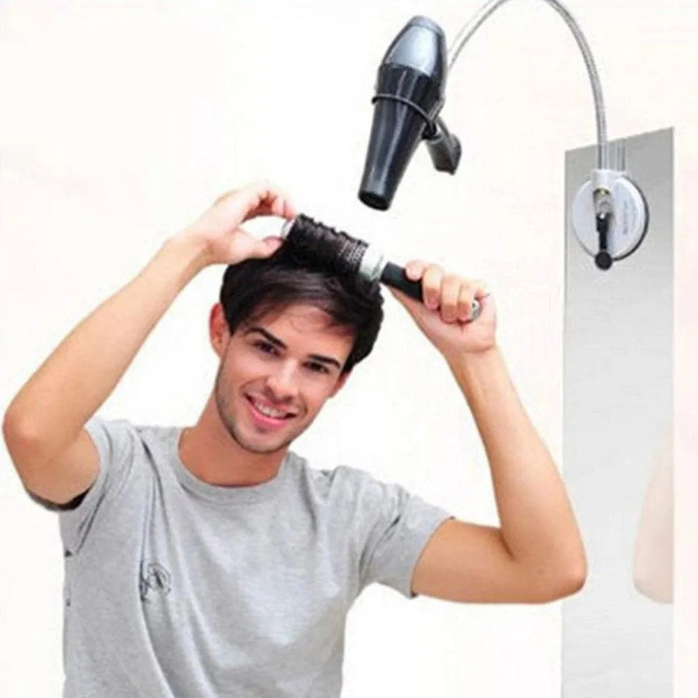 Stainless steel hair dryer holder stand with suction cup base, 360 degree rotating head, 83cm long, 0.85kg