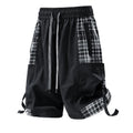 Men's plaid stitch cargo shorts in loose fit design with micro-elastic polyester fabric